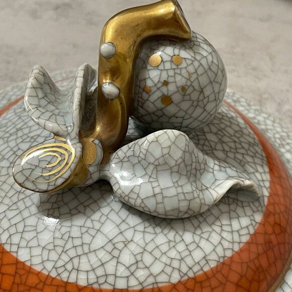 Vintage Royal Copenhagen 50s Orange Grey Craquele Crackle Vase Fruit Finial Lid - Picture 6 of 12